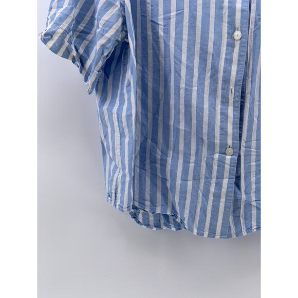 UNIQLO Women's Blue-White Striped Linen-Blend Button-Up Open-Collar Top SZ XL - Picture 7 of 10